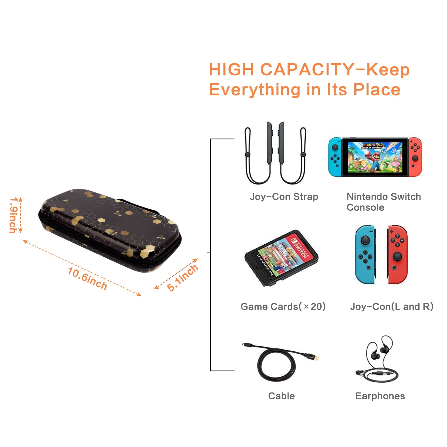 Drodalala Nintendo Switch Carrying Case for OLED & 2017 Models - Protective Travel Case with 20 Game Card Slots, Dockable Design & Joy-Con Storage - Perfect for Girls, Travel, Gaming Parties & On-the-Go Protection