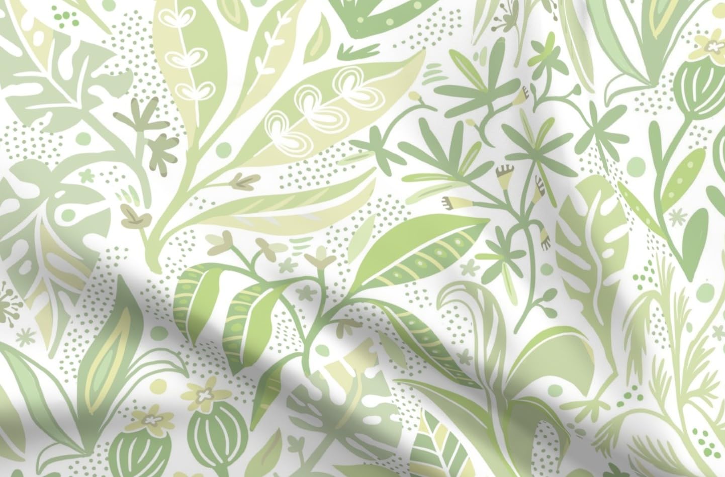 Spring Green Botanical Boho Printed Denim Fabric - Large Scale Whimsical Neutral Earth Tone Fat Quarter for Apparel, Home Decor & Upholstery | Perfect for DIY Crafts, Curtains & Bohemian Fashion