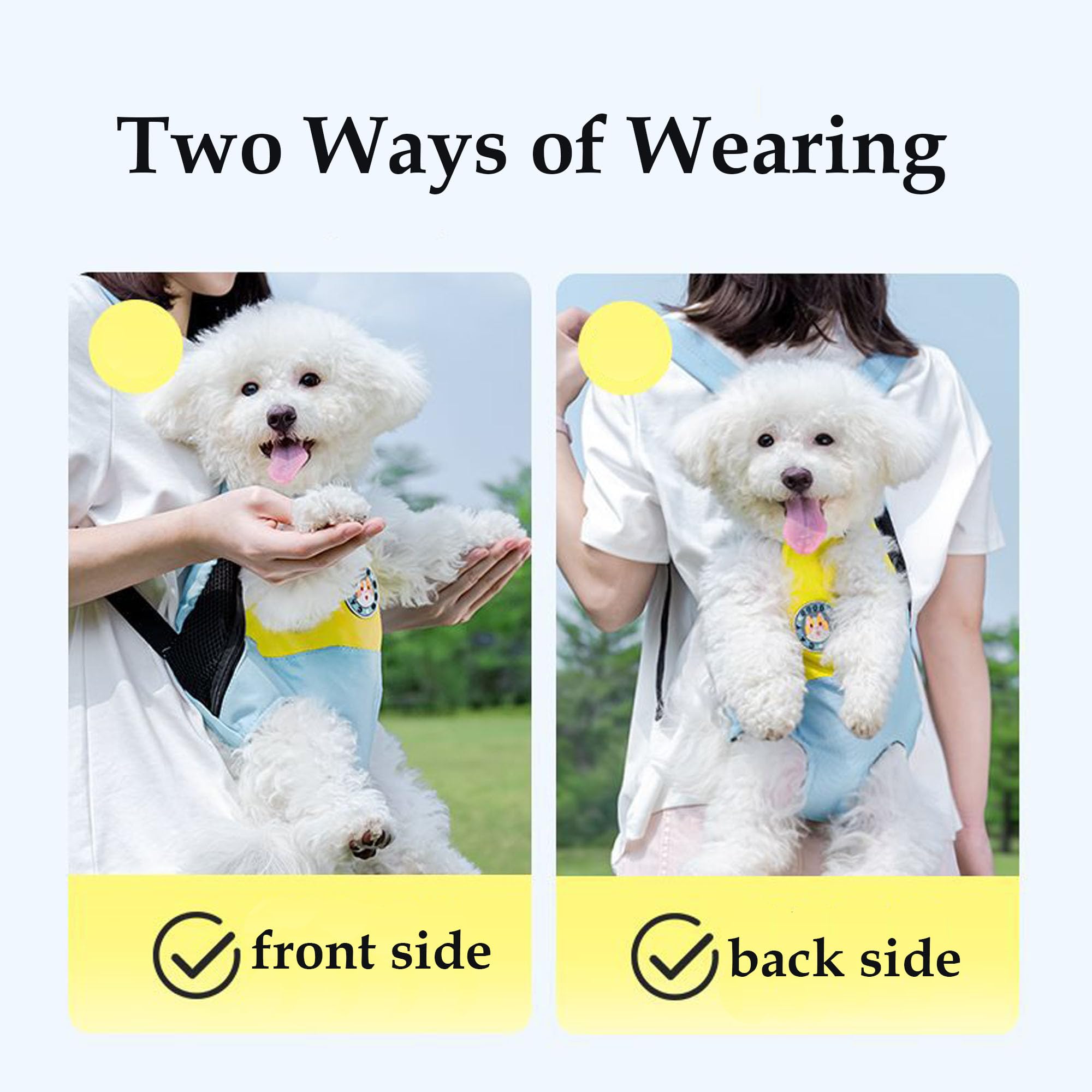 Ventilated Mesh Pet Carrier Backpack for Dogs & Cats - Front & Back Wearing, Adjustable Safety Belt - Travel, Hiking, Cycling & Outdoor Use - Small, Medium, Large Sizes - Blue