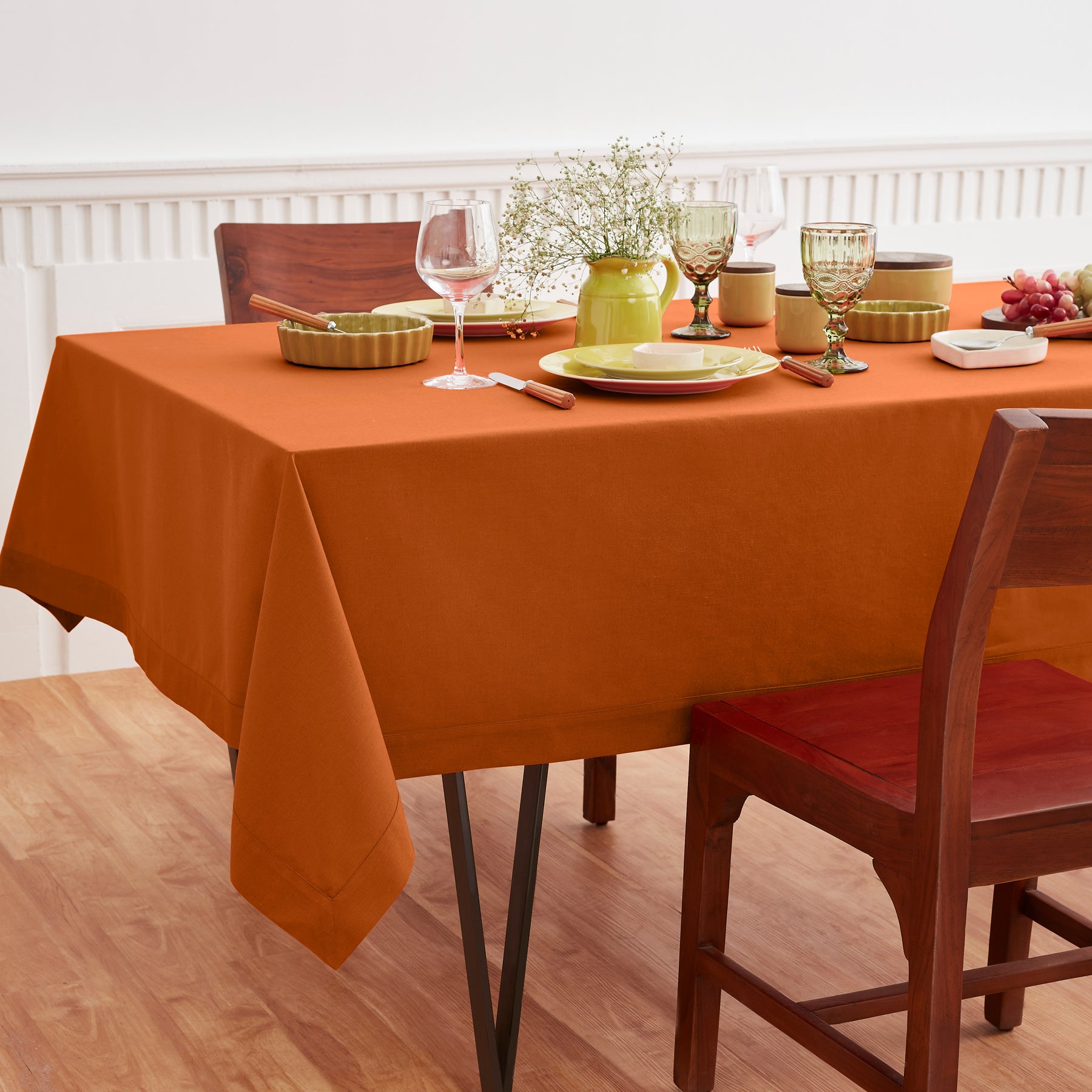 Premium Dru Cotton Linen Tablecloth - 60x90 Inch Natural Woven Table Cover for Dining, Kitchen & Outdoor Picnics - Washable & Wrinkle-Resistant