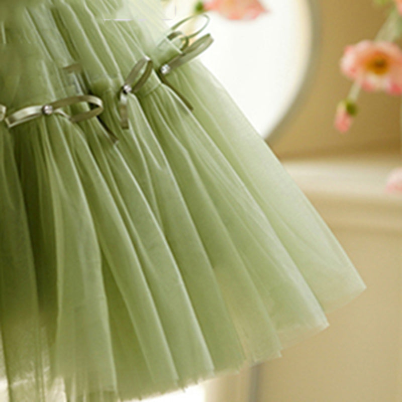 Elegant Baby Girls Green Mesh Party Dresses - Toddler Baptism Gowns for Special Occasions | Perfect for Christenings, Birthday Parties & Photo Shoots