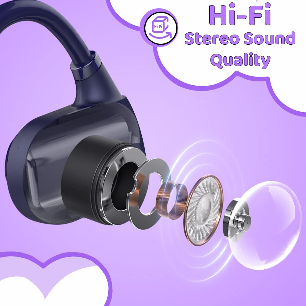 Golvery Open Ear Kids Headphones - Wireless Bluetooth 5.3 Headphones for Children with Safe Hearing Protection, Built-in Mic, Lightweight Comfort Fit & 10H Playtime - Perfect for School, Travel, Online Learning and Tablet/Kindle Use