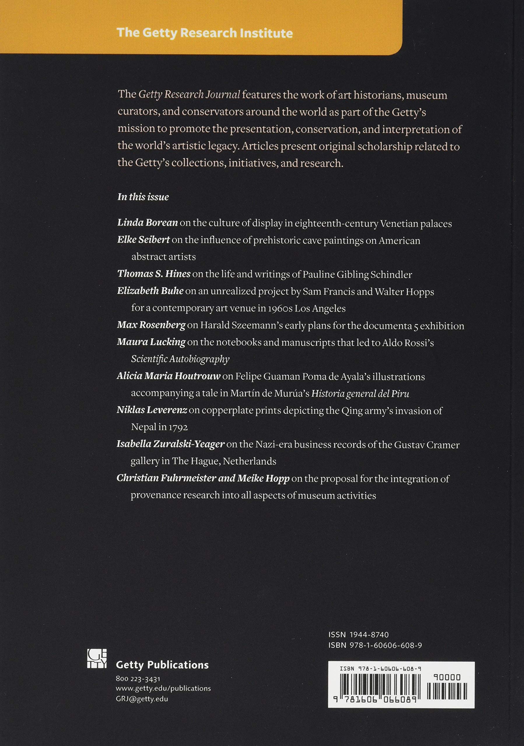 Getty Research Journal, No. 11 - Art History & Cultural Studies Academic Publication | Research Articles for Scholars, Museums & Art Institutions