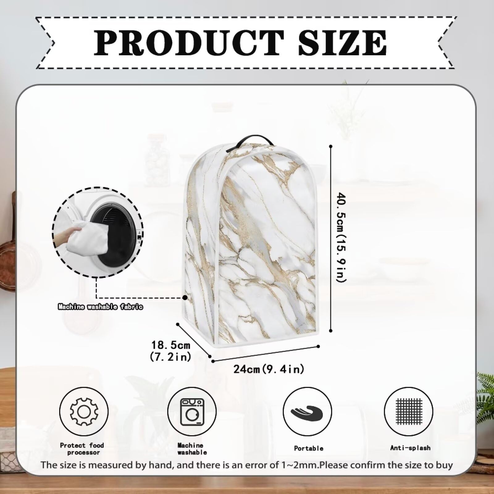 White Blender Cover for Kitchen Countertop - Marble Small Appliance Dust Protector with Handle - Food Processor & Blender Protection Accessories - Perfect for Kitchen Decor & Countertop Organization