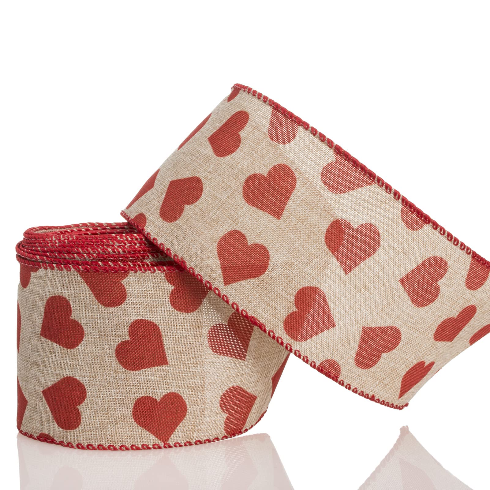 Valentine's Day Wired Ribbon - Red Heart Pattern for Wedding & Anniversary Decor