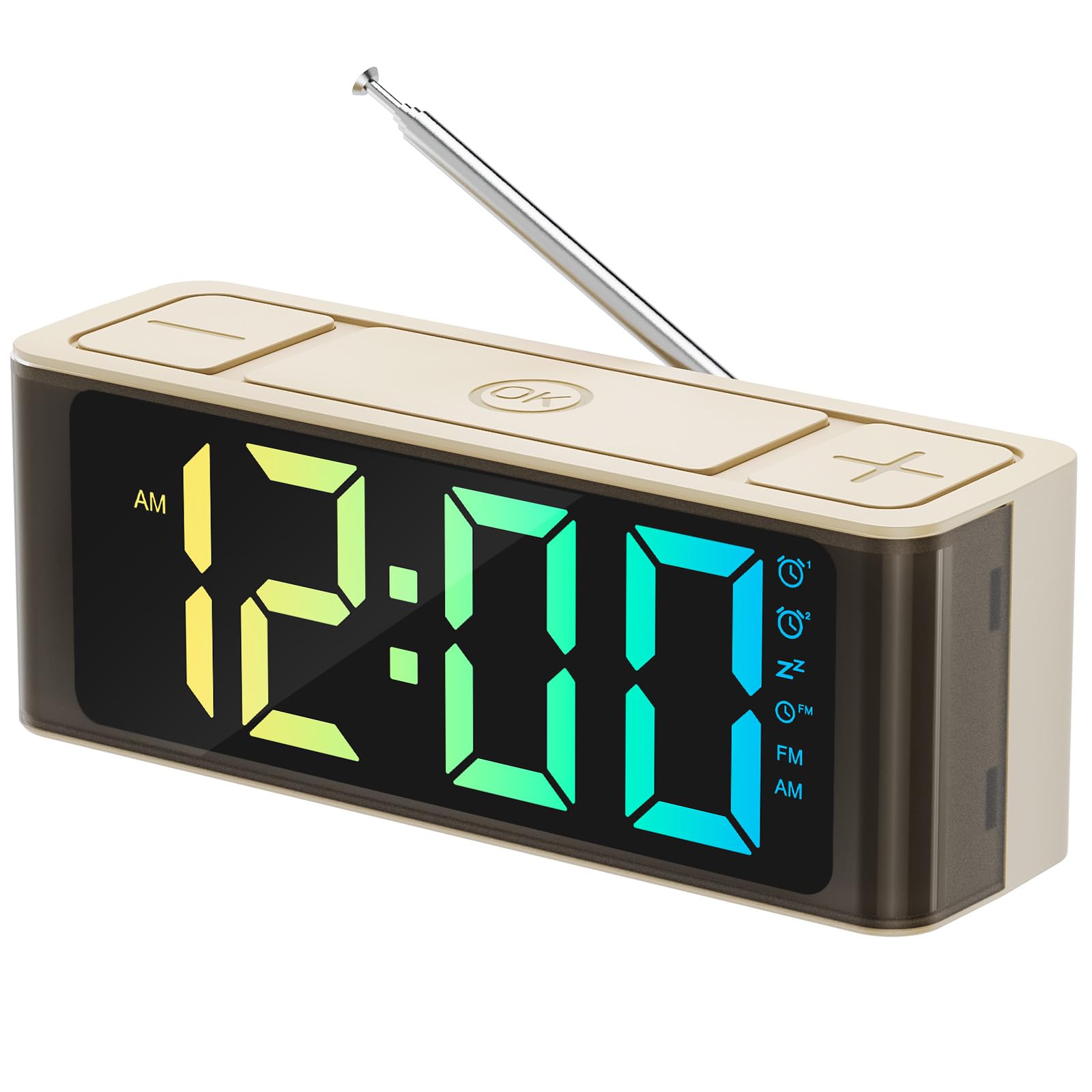 I·CODE Digital AM/FM Radio Alarm Clock with Auto-On Timer, Dual Alarm, Snooze Function & Loud Speaker - Large RGB Backlit Display with Big Buttons, AC Outlet Powered - Perfect for Bedroom, Office, Dorm Room & Travel Use