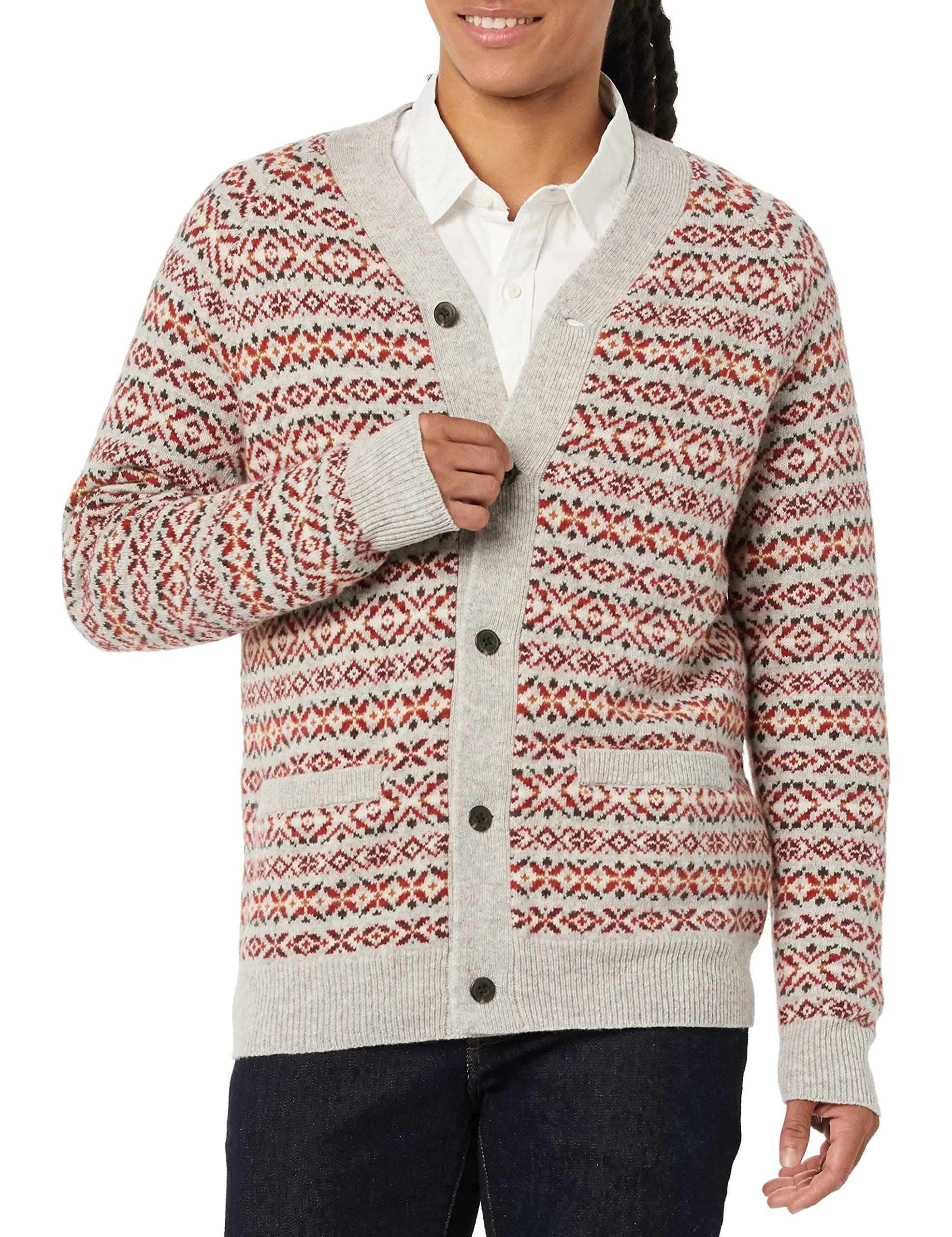 Amazon Essentials Men's Lambs Wool V-Neck Cardigan Sweater with Pockets - Soft Winter Knit Pullover for Casual Wear & Office Outfits (Previously Goodthreads) | Cozy Layering for Fall & Winter Seasons
