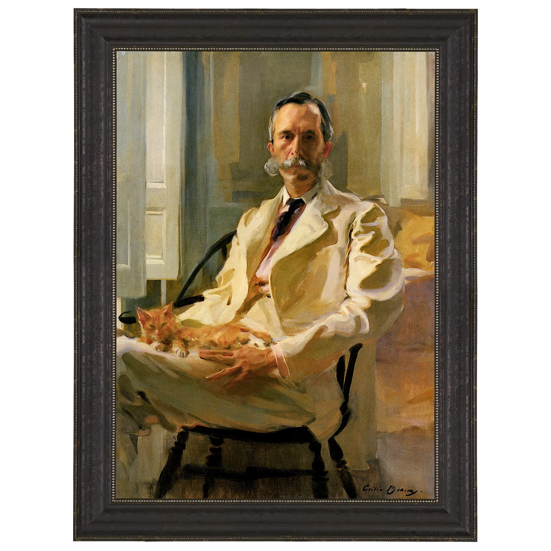 Design Toscano Man with Cat, 1898 Large Canvas Replica Painting - Vintage Home Decor for Living Room, Bedroom & Office Wall Art