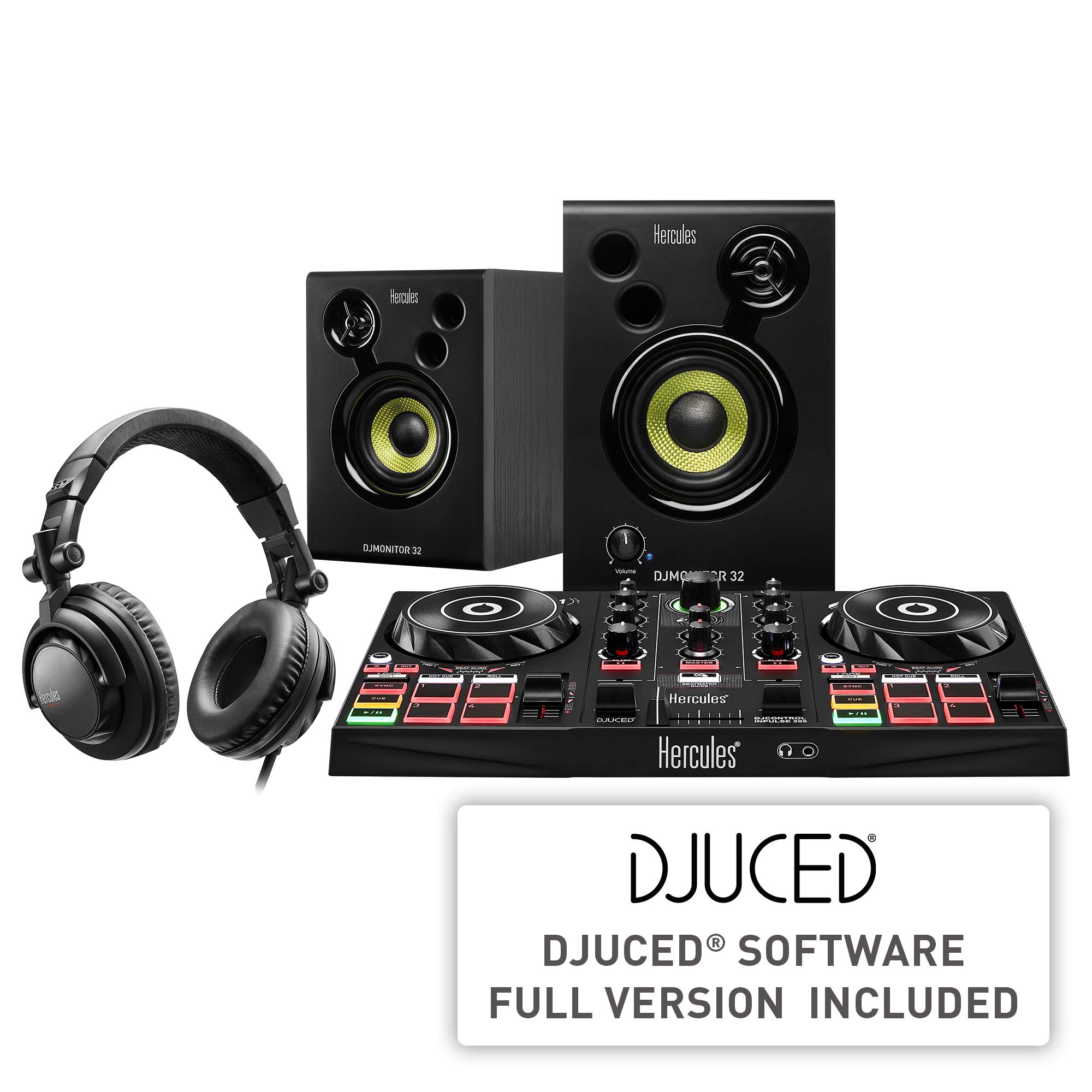 Hercules DJ Learning Kit with Inpulse 200 DJ Controller, 15W Monitor Speakers & Sound-Isolating Headphones – 2 Deck DJ Setup for Beginners | Home Studio & Live Performance