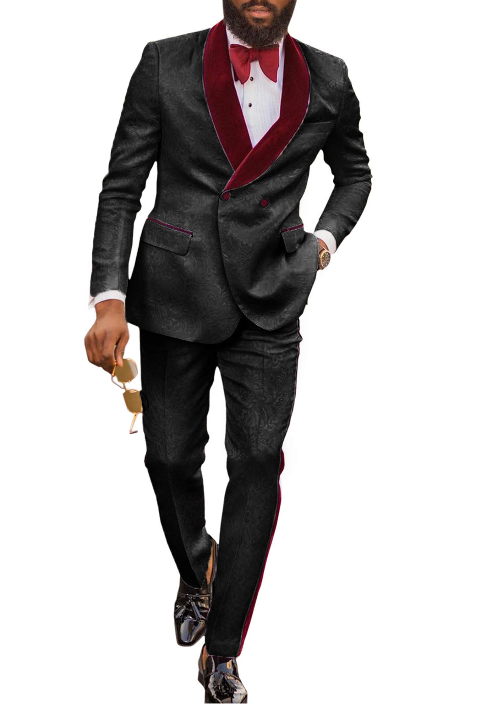 Lovee Tux Men's 2-Piece Slim Fit Jacquard Wedding Suit Set with Patterned Blazer & Pants | Formal Groomsmen Attire for Weddings, Parties & Special Occasions