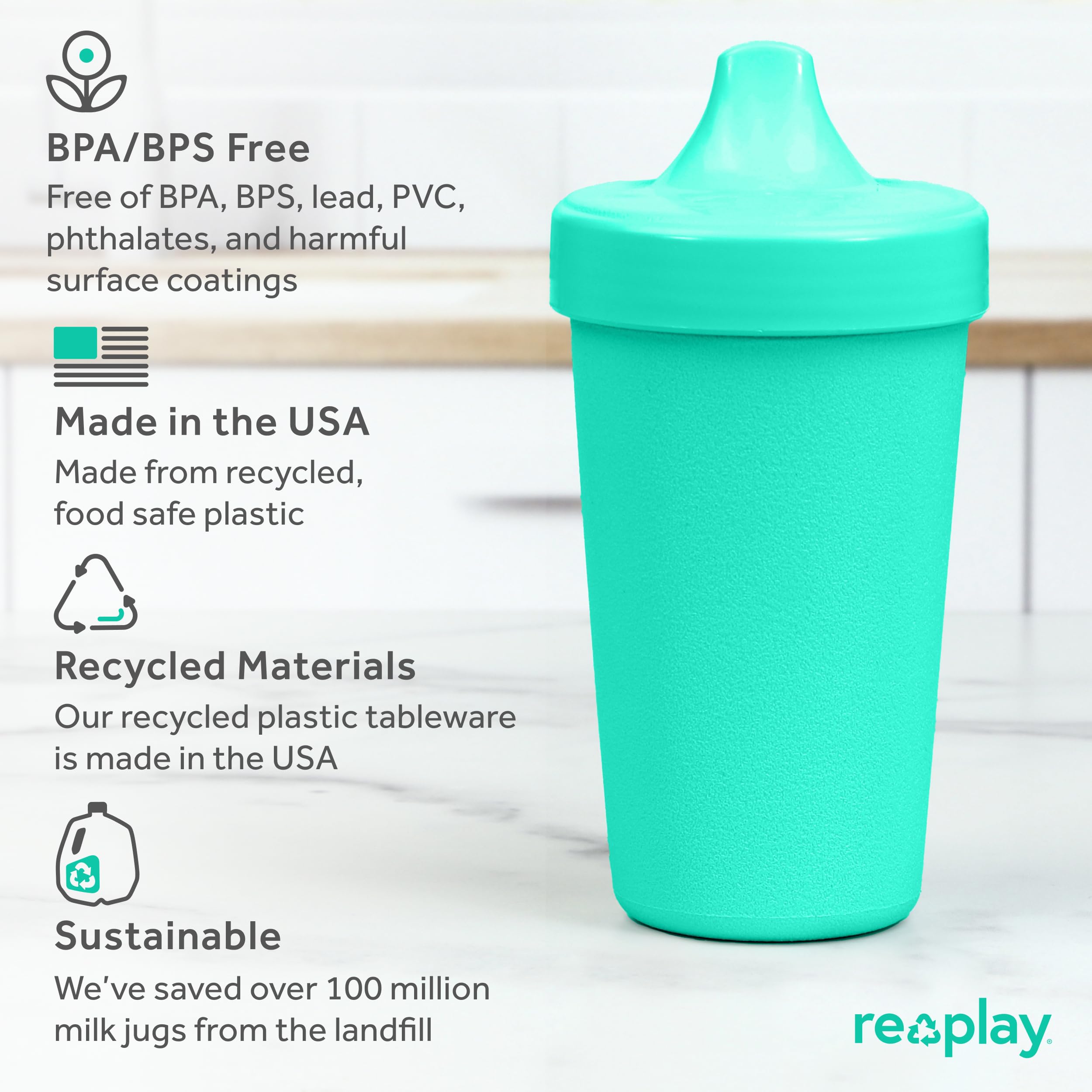 Re-Play Made in USA 2 Pack 10oz Toddler Sippy Cups - BPA-Free Spill Proof Drinking Cups for Kids | Dishwasher & Microwave Safe | Hard Spout Design (3.13