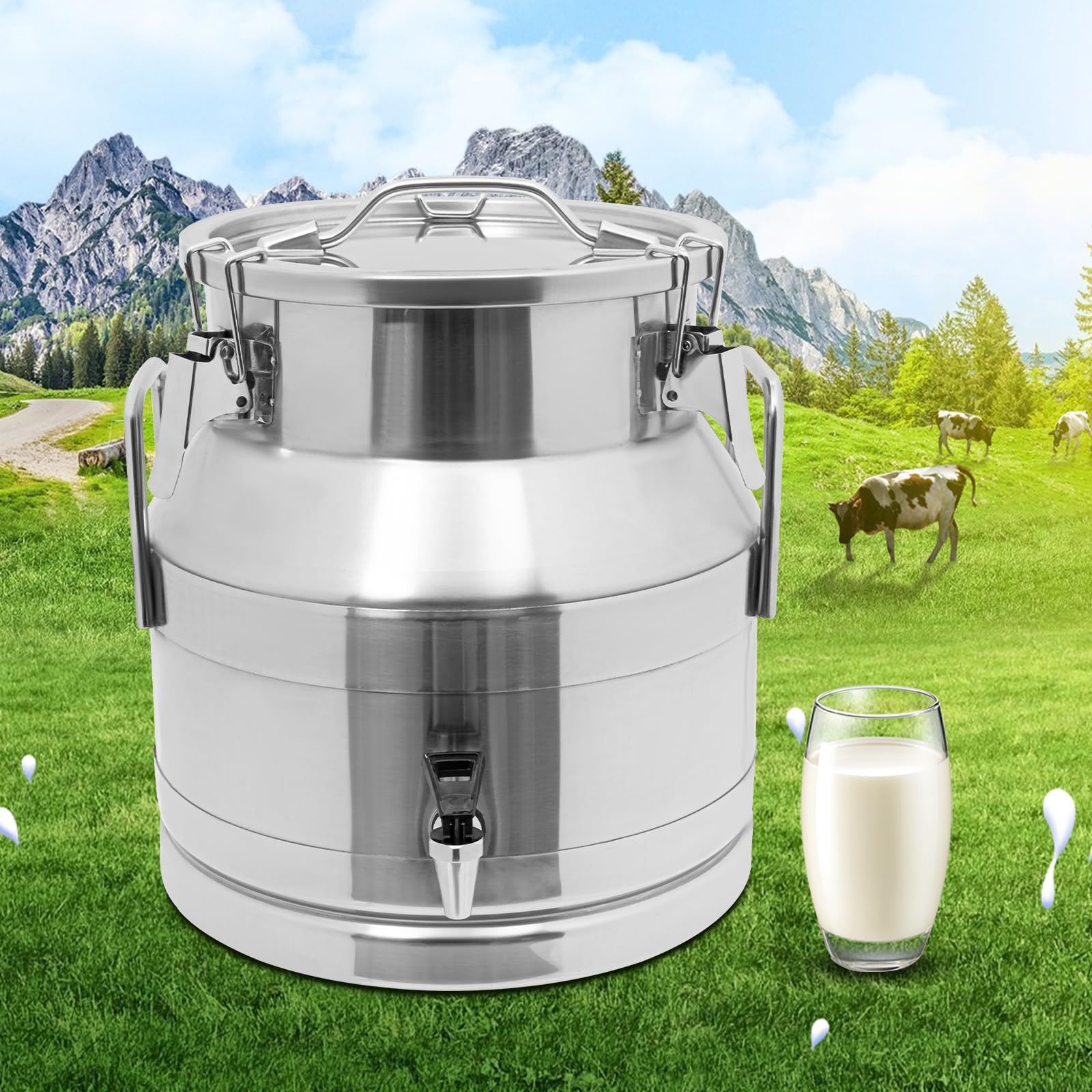 20L/5.28 Gallon Stainless Steel Milk Can with Faucet - Heavy Duty Milk Jug, Wine Pail & Liquid Storage Container - Airtight Grain, Wine & Beverage Tank for Farm, Brewery & Commercial Use