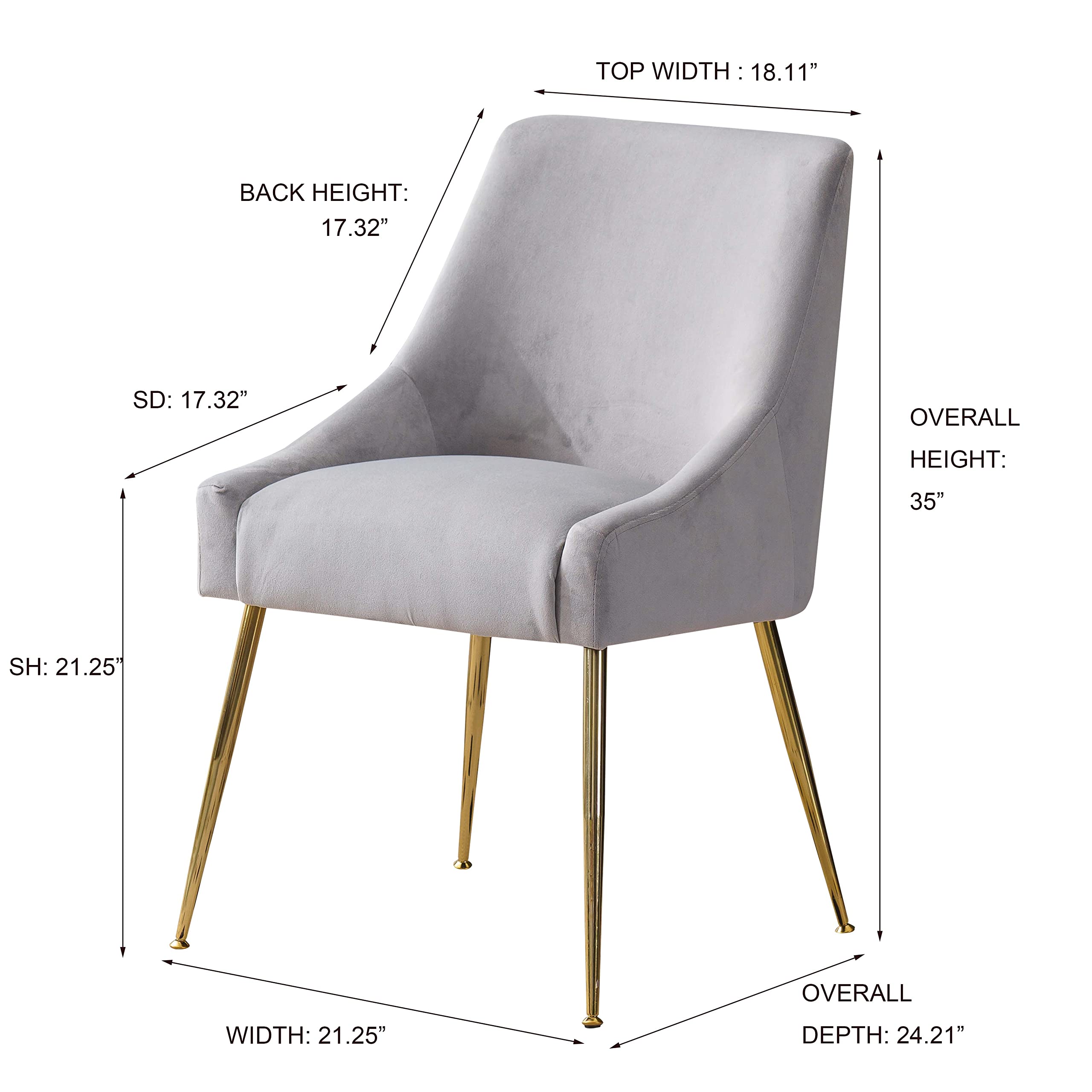 Luxury Velvet Accent Chair with Thick Sponge Cushion & Gold Metal Legs - Modern Upholstered Dining Chair for Living Room, Bedroom, Office - Light Grey Home Decor | Perfect for Reading Nook, Coffee Corner & Guest Seating