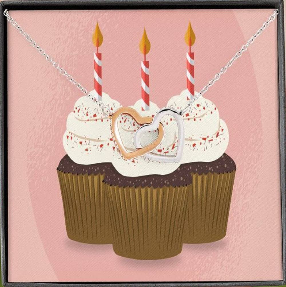 18k Rose Gold Inseparable Love Pendant Necklace with Birthday Cupcake Charm - 16