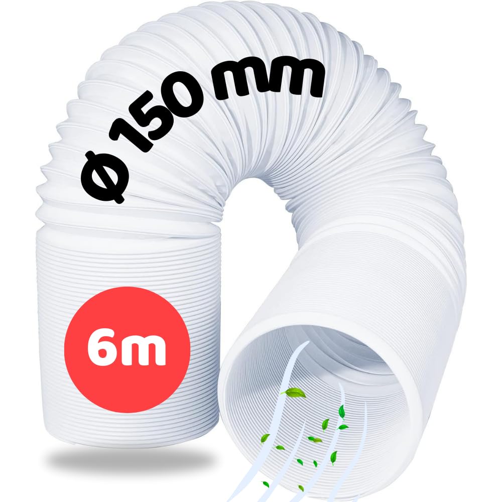 Home Melody 6m PVC Flexible Exhaust Hose (150mm) for Mobile Air Conditioners, Tumble Dryers & Range Hoods | Durable Ventilation Extension Pipe for Window AC Units & Laundry Rooms | Perfect for Home Cooling, Drying & Ventilation Systems
