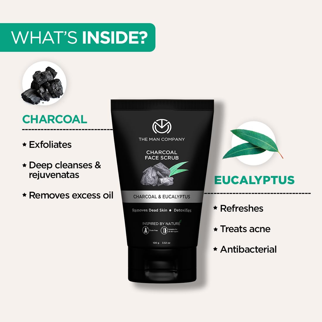 The Man Company Charcoal Face Scrub & Wash - Deep Cleansing Pore Minimizer, Exfoliating Anti-Acne Treatment, Blackhead Remover & Skin Brightener for Men | Daily Skincare Routine & Post-Shave Care