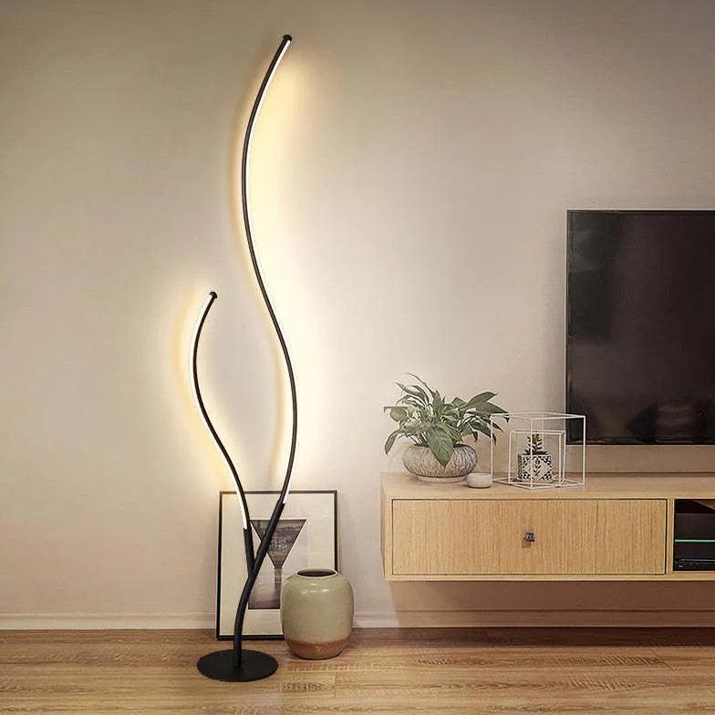 Modern White Double Tube Streamlined Floor Lamp - Adjustable Brightness for Living Room, Bedroom & Office - Energy Efficient LED Lighting for Home Decor
