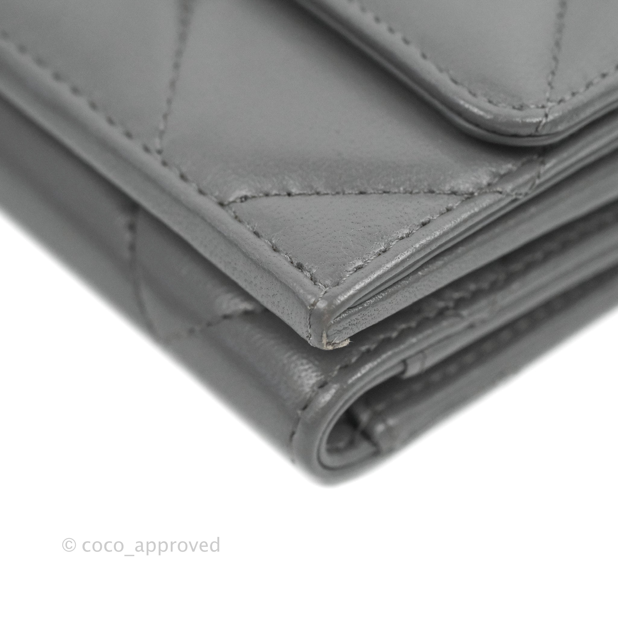 Chanel 19 Grey Short Trifold Wallet Lambskin Leather - Luxury Compact Womens Wallet for Everyday Use & Special Occasions