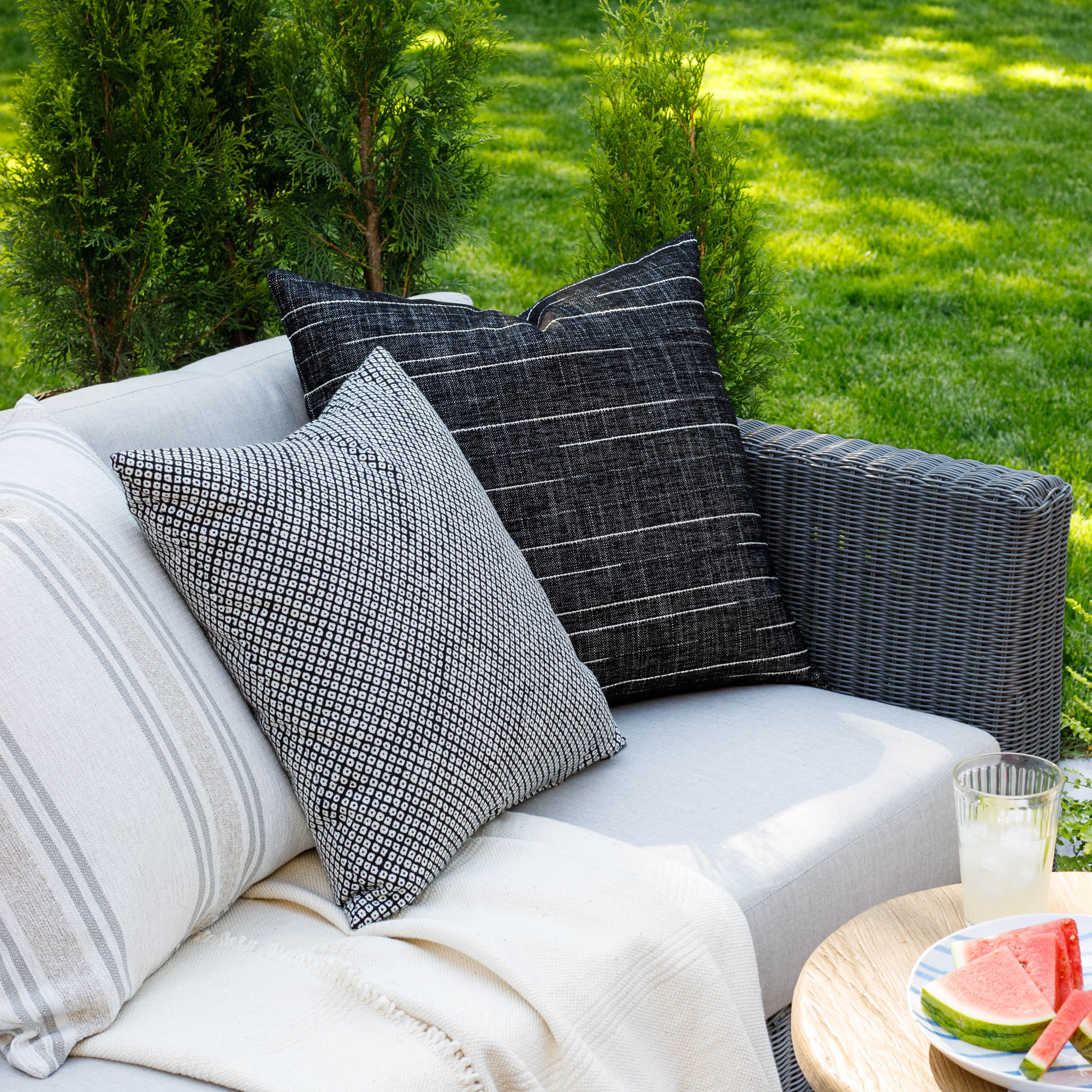 Premium Yuzu 22x22 Outdoor Throw Pillow in Onyx Black - Waterproof & UV Resistant for Patio, Poolside, Garden & Porch Decor