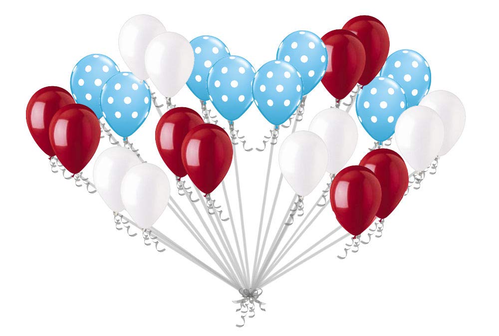 24-Piece Dr. Seuss Inspired Red & Blue Latex Balloons - Party Decorations for Baby Showers, Birthdays & Nursery Themes - Perfect for Baby's First Birthday, Gender Reveals & Classroom Celebrations