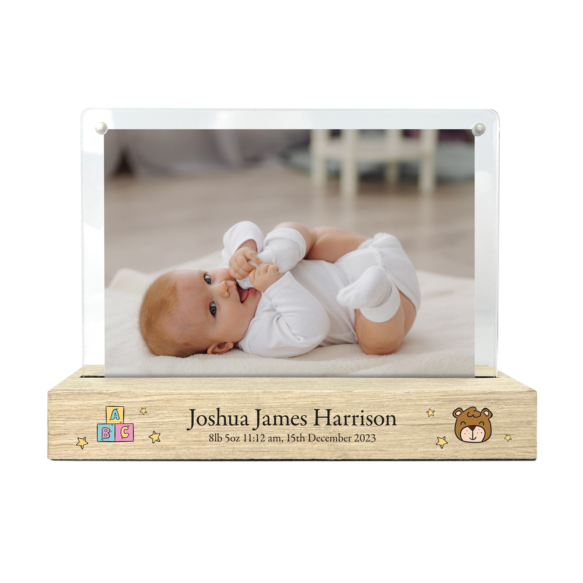 Personalized Wooden Baby Photo Frame - 6x4 Inch Newborn Keepsake Gift for Nursery, Baby Shower, and First Birthday Decor