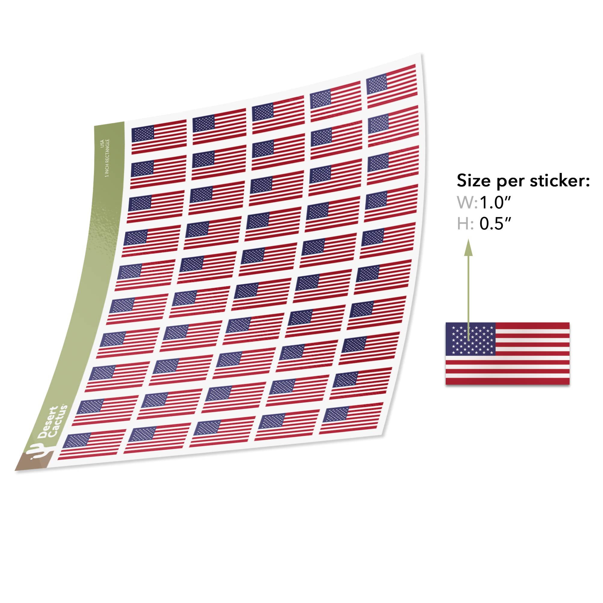 50 Pcs 1 Inch USA Flag Stickers - Patriotic American Desert Cactus Vinyl Decals for Scrapbooking, Cars, Laptops & Windows | Perfect for 4th of July Decorations, School Projects & Patriotic Gift Giving