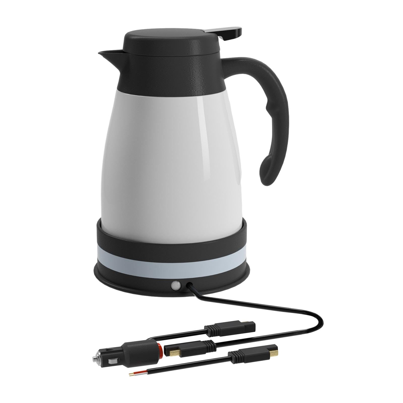 24V Portable Electric Car Kettle - Fast Boiling Travel Kettle with Cigarette Lighter Plug for Road Trips, Camping & Office Use - White