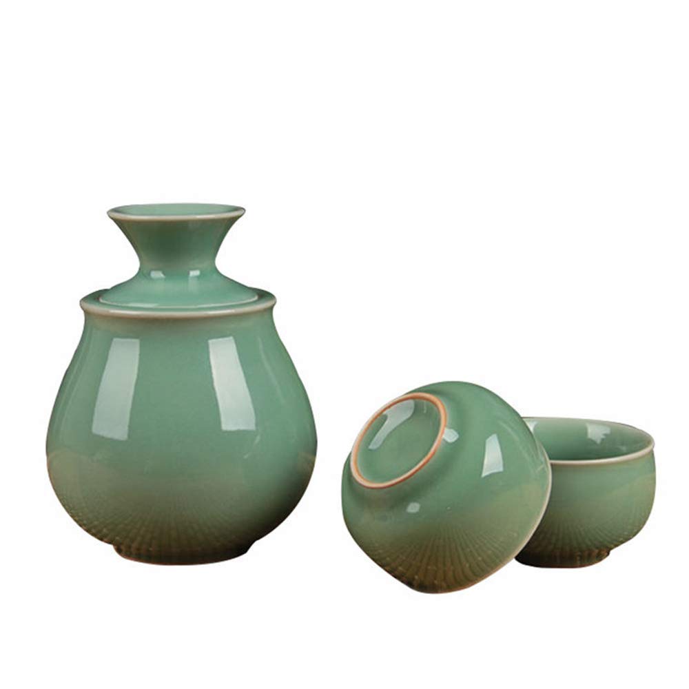 Premium 4-Piece Japanese Sake Set - Elegant Celadon Sake Pot, 2 Cups & Warmer with Gift Box - Perfect for Cold/Warm Sake, Shochu & Tea - Ideal Gift for Home Bar, Dinner Parties & Asian Cuisine Lovers