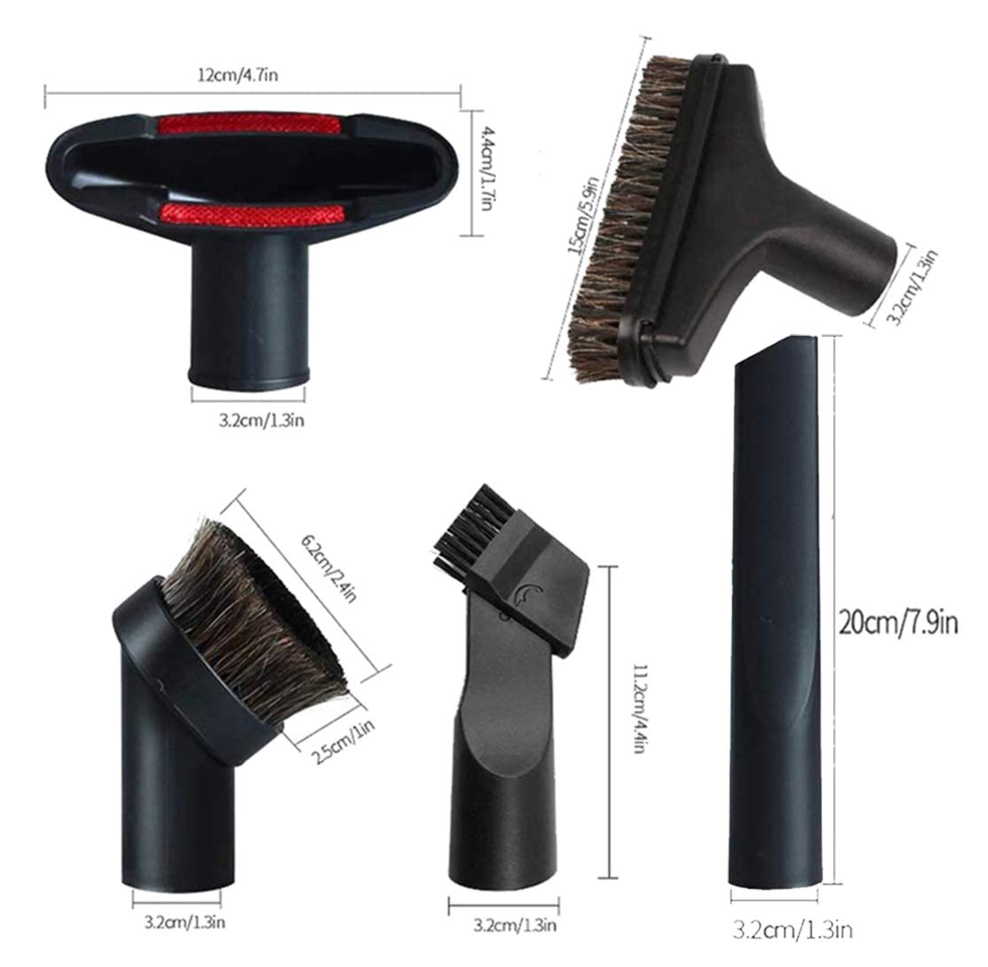 6-Piece Vacuum Cleaner Accessories Kit - 1 1/4 inch & 1 3/8 inch Hose Attachments with Brush for Standard Vacuums | Perfect for Hard Floors, Carpets, Upholstery & Tight Spaces