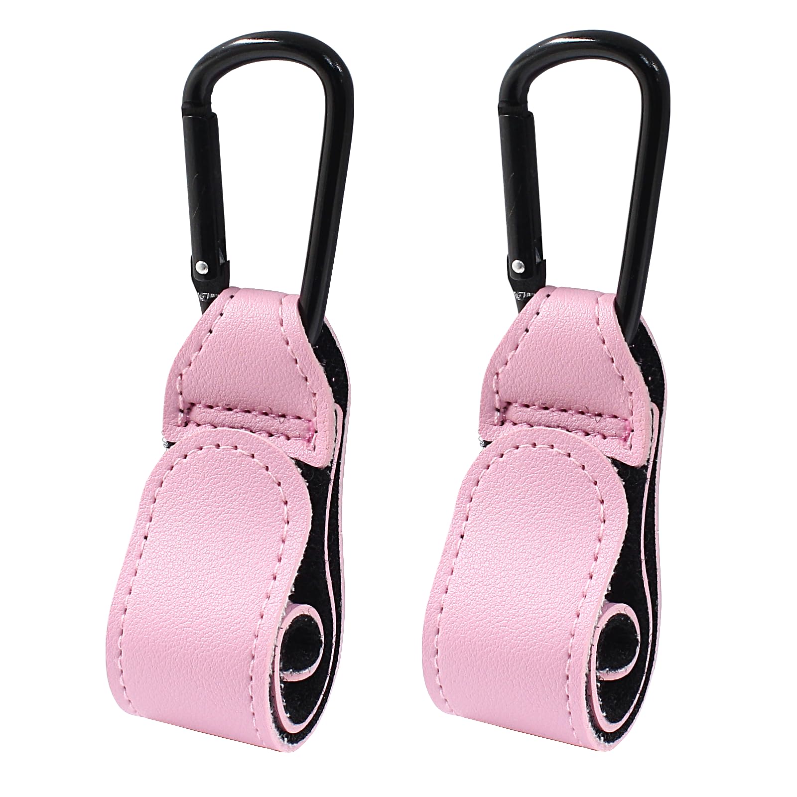 2 Pack Durable Leather Stroller Hooks for Diaper Bags - Heavy Duty Stroller Clips for Wheelchairs & Shopping Carts (Pink) - Perfect for Baby Essentials, Groceries & Shopping Trips