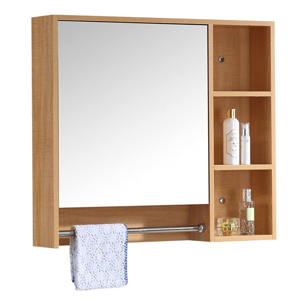 Wooden Medicine Cabinet with Mirror - Bathroom Wall Storage Shelf, 1-Door Multi-Purpose Organizer for Bathroom & Kitchen (60x70x14cm, Wood Color) - Perfect for Small Spaces, Vanity Storage & Home Organization