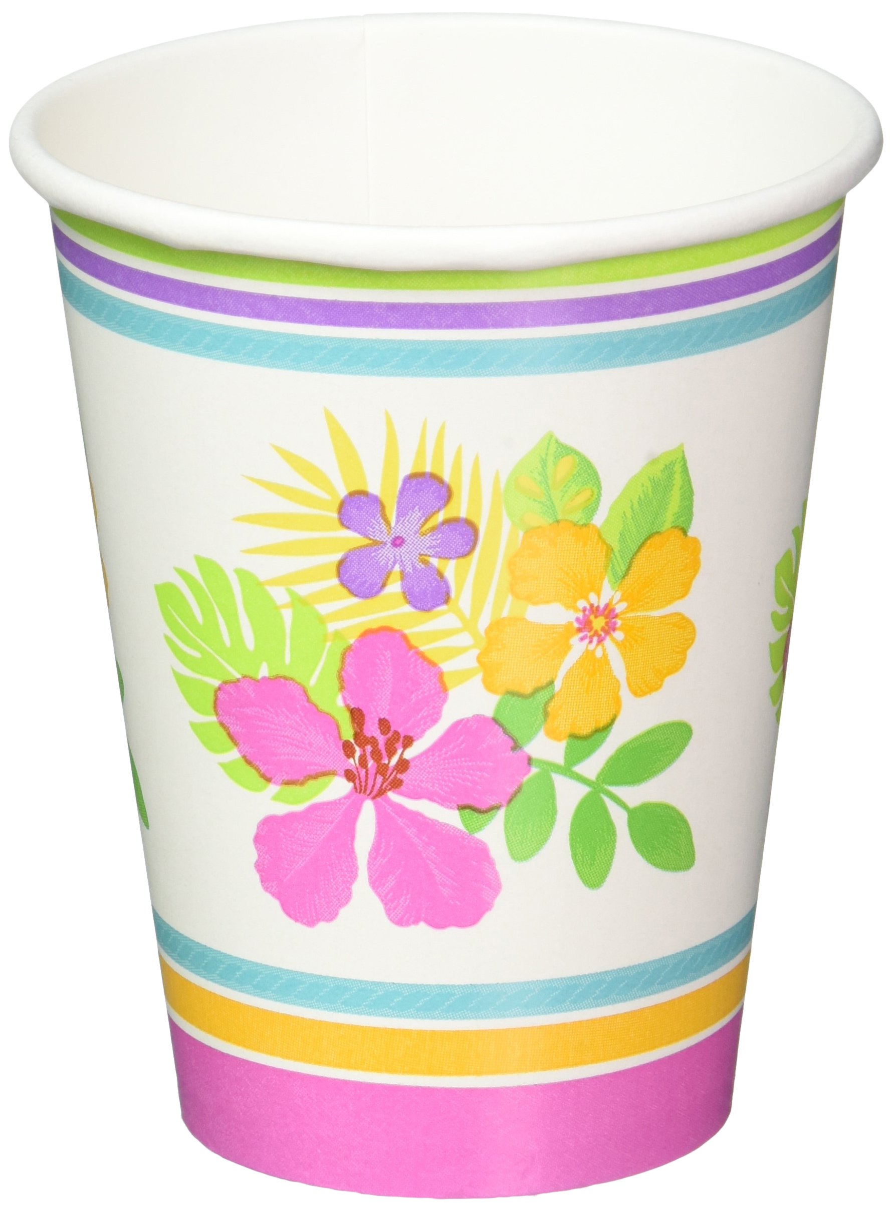 Premium 9oz Hibiscus Print Paper Cups for Summer Luau Party - Pack of 18 | Tropical Themed Disposable Tableware for Beach Parties, Poolside Gatherings & Hawaiian Theme Events