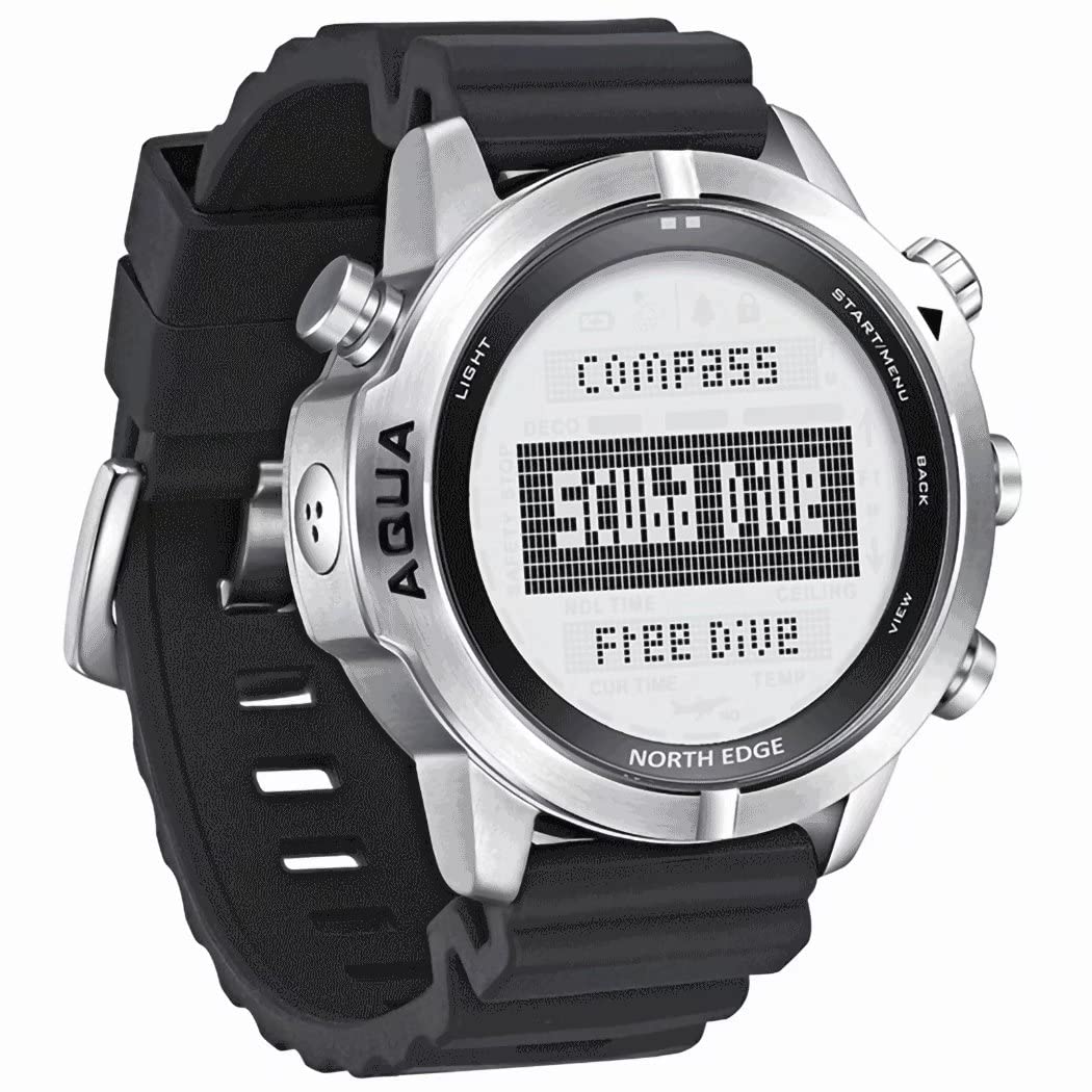 NORTH EDGE Aqua Digital Dive Watch for Men - Waterproof Scuba Diving Watch with Compass, Altimeter, Barometer & Pedometer - Professional Dive Computer for Swimming, Snorkeling & Outdoor Adventures