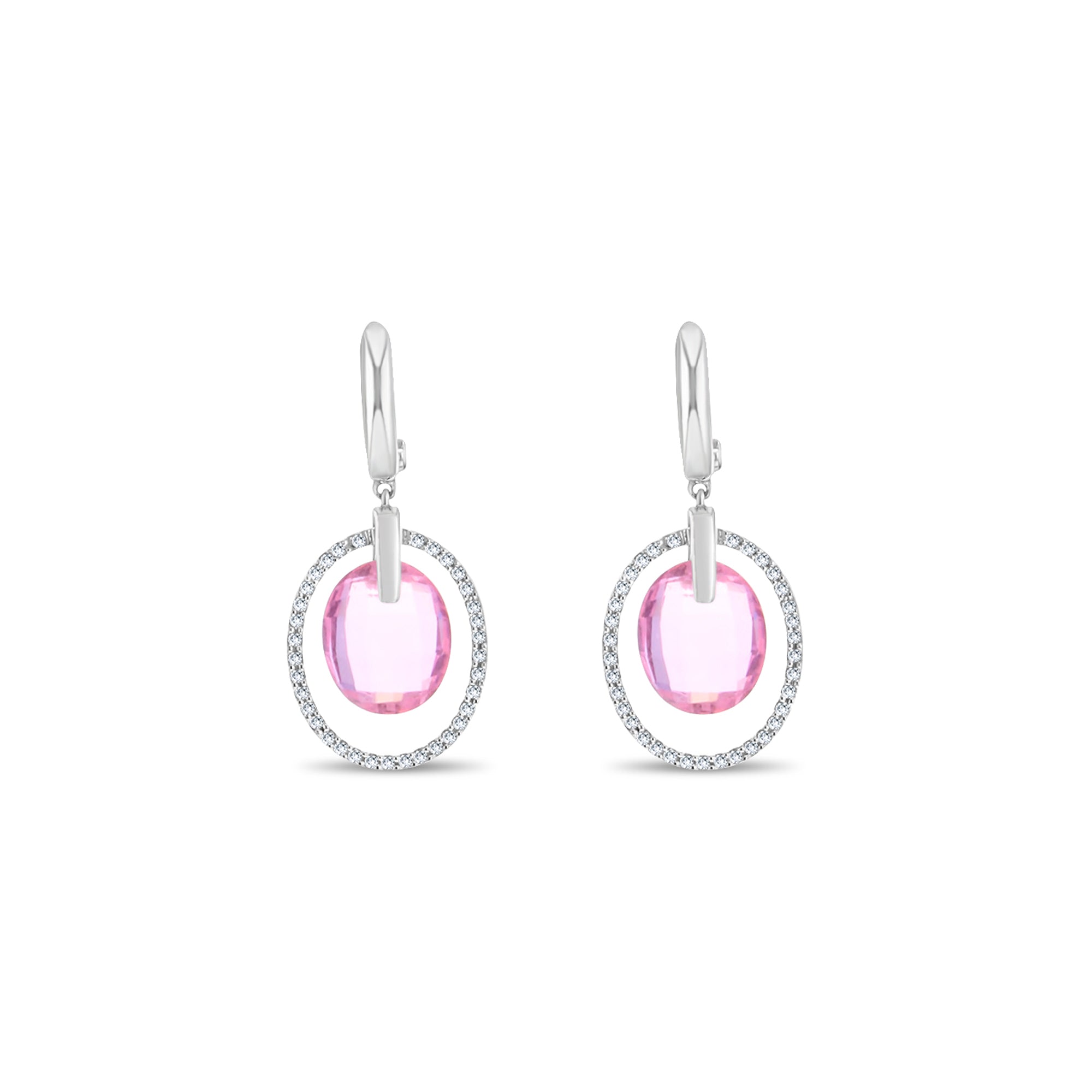 Pink Quartz Diamond Dangling Drop Earrings for Women - Elegant Crystal Jewelry Gift for Valentine's Day, Wedding & Party | Hypoallergenic & Lightweight
