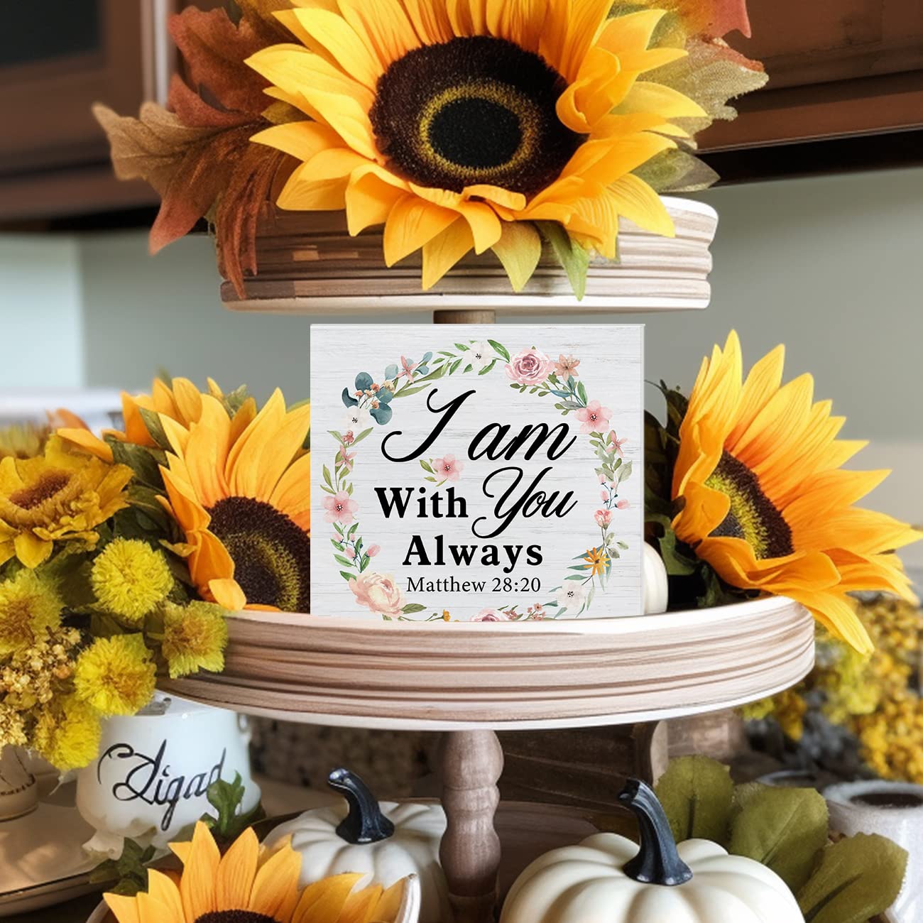 I Am with You Always Wooden Box Sign - Bible Verse Scripture Decor with Inspirational Sayings for Desk, Home Office, Shelf - Christian Gift & Wall Art for Faith-Based Spaces