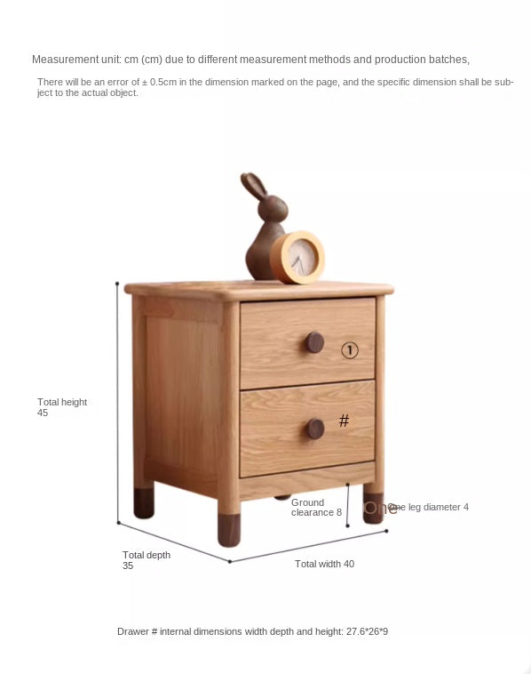 Solid Oak Wood Nightstand with Two Drawers - Bedside Table for Bedroom, Living Room, or Office Storage