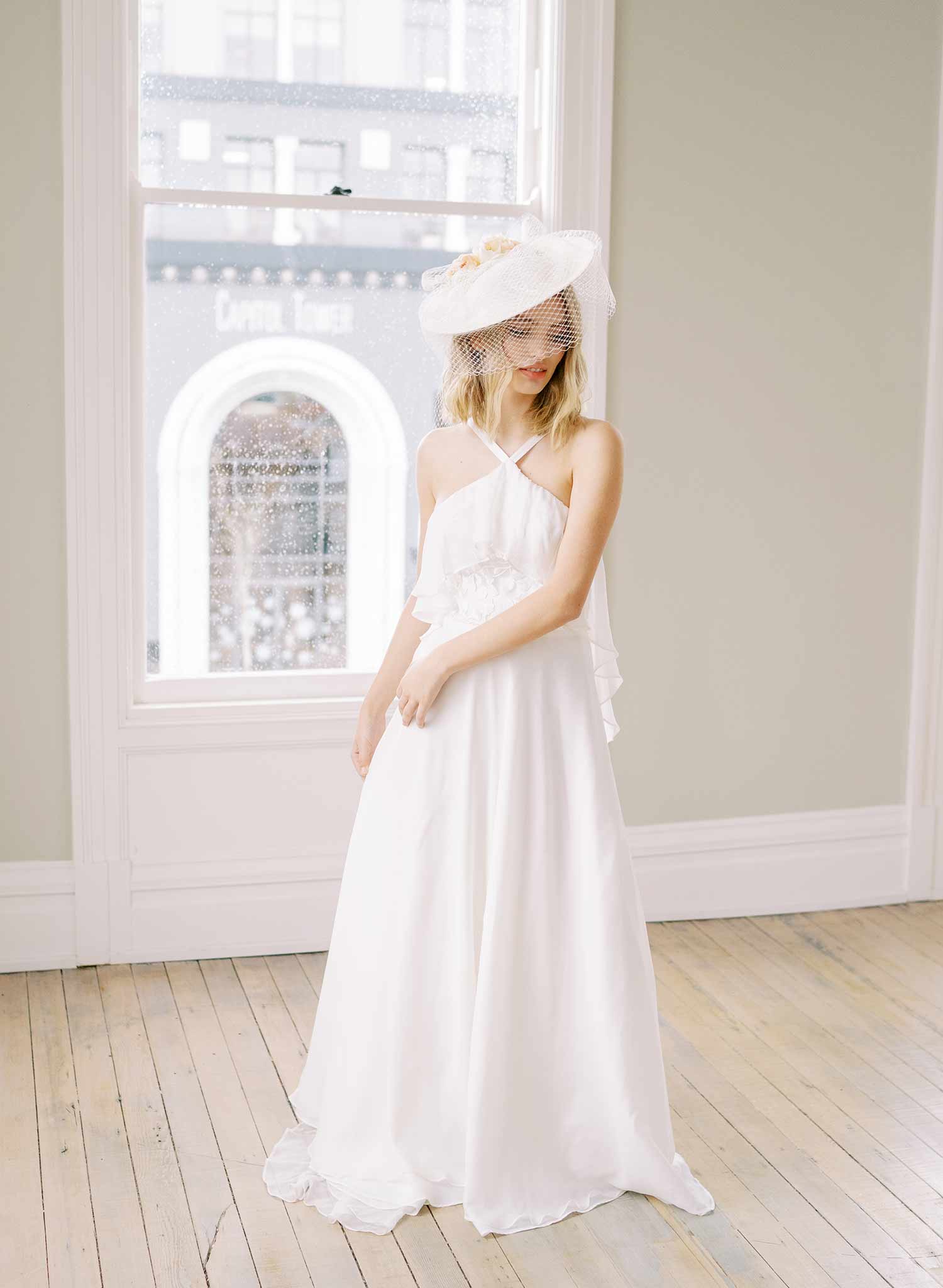 Vintage Inspired Bridal Mini Hat with Veil - Style #2454 | Elegant Wedding Accessory for Brides, Bridesmaids & Tea Parties