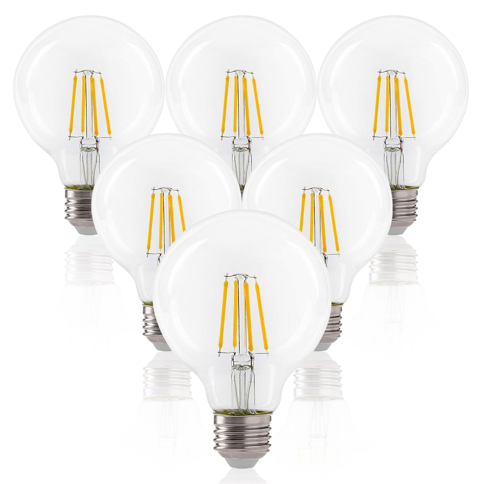 Dimmable LED Light Bulbs E26 Base - 6 Pack Vintage Edison Style G25 Globe Bulbs, 2700K Warm White (5.5W/60W Equivalent), Decorative LED Filament Bulbs for Bathroom Vanity, Bedroom, Living Room & Restaurant Lighting