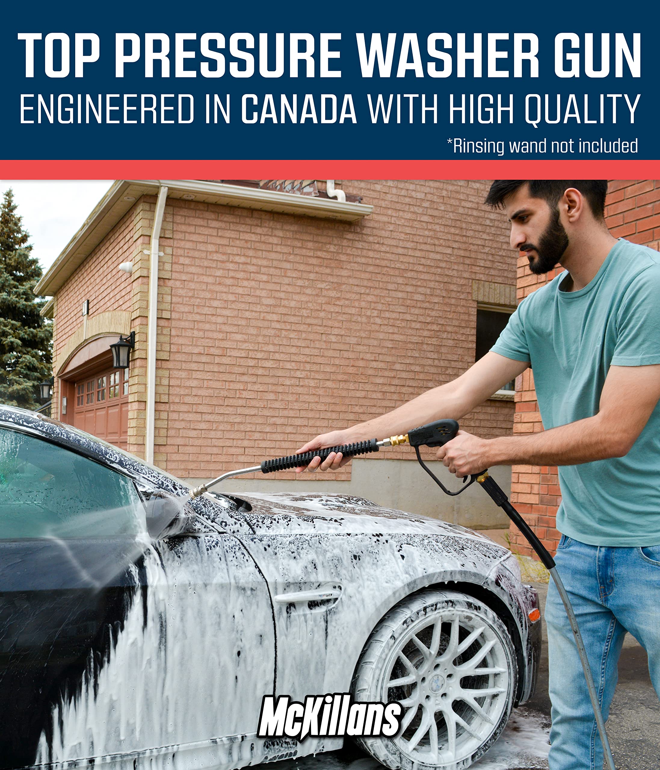McKillans® Short Pressure Washer Gun with M22 Inlet - High Power Water Spray Handle with 1/4” Quick Connect Coupler - Compatible with Foam Cannon & Car Wash Accessories - Perfect for Cleaning Cars, Driveways, Patios & Outdoor Surfaces