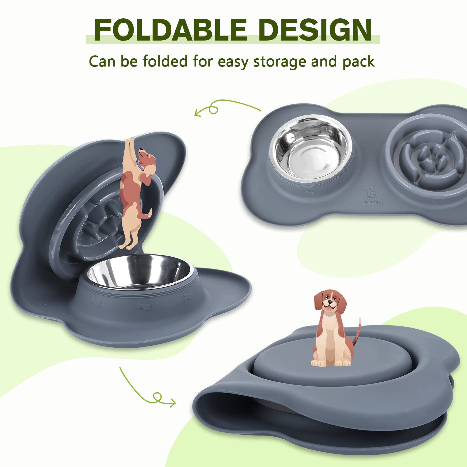 Pecute Slow Feeder Dog Bowls - Non-Spill Stainless Steel Pet Food & Water Bowl with Anti-Skid Silicone Mat | Food-Grade Safe for Fast Eaters | Perfect for Mealtime Anxiety & Digestive Health in Dogs & Cats