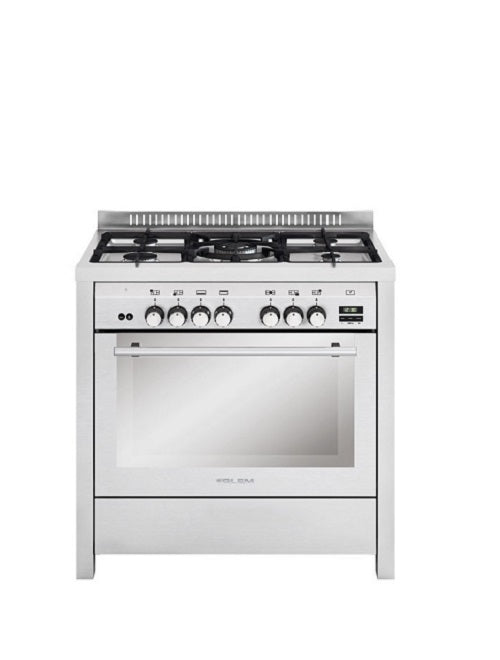 Glem Gas Multifunction Gas Oven With Fan - 5 Burner Stainless Steel Commercial Range, 88L Large Capacity Oven for Baking, Roasting & Grilling - Perfect for Restaurants, Bakeries & Catering Services