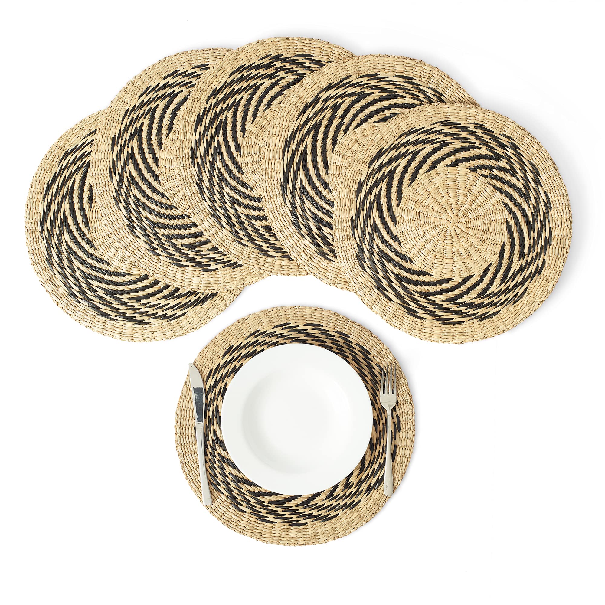 Artera Round Woven Placemats Set of 6 - Natural Wicker Seagrass Braided Table Mats, Heat Resistant Non-Slip Handmade Straw Placemats for Dining Table, Kitchen, Outdoor Picnic & Home Decor