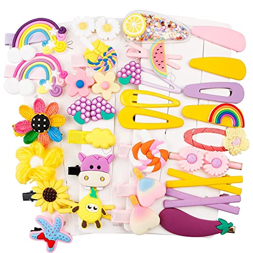 Shidara Non-Slip Hair Clips for Girls & Toddlers - 10-Piece Set of Cute Solid Rainbow Flower Fruit Dessert Barrettes | Baby Hair Accessories for School, Parties & Everyday Wear