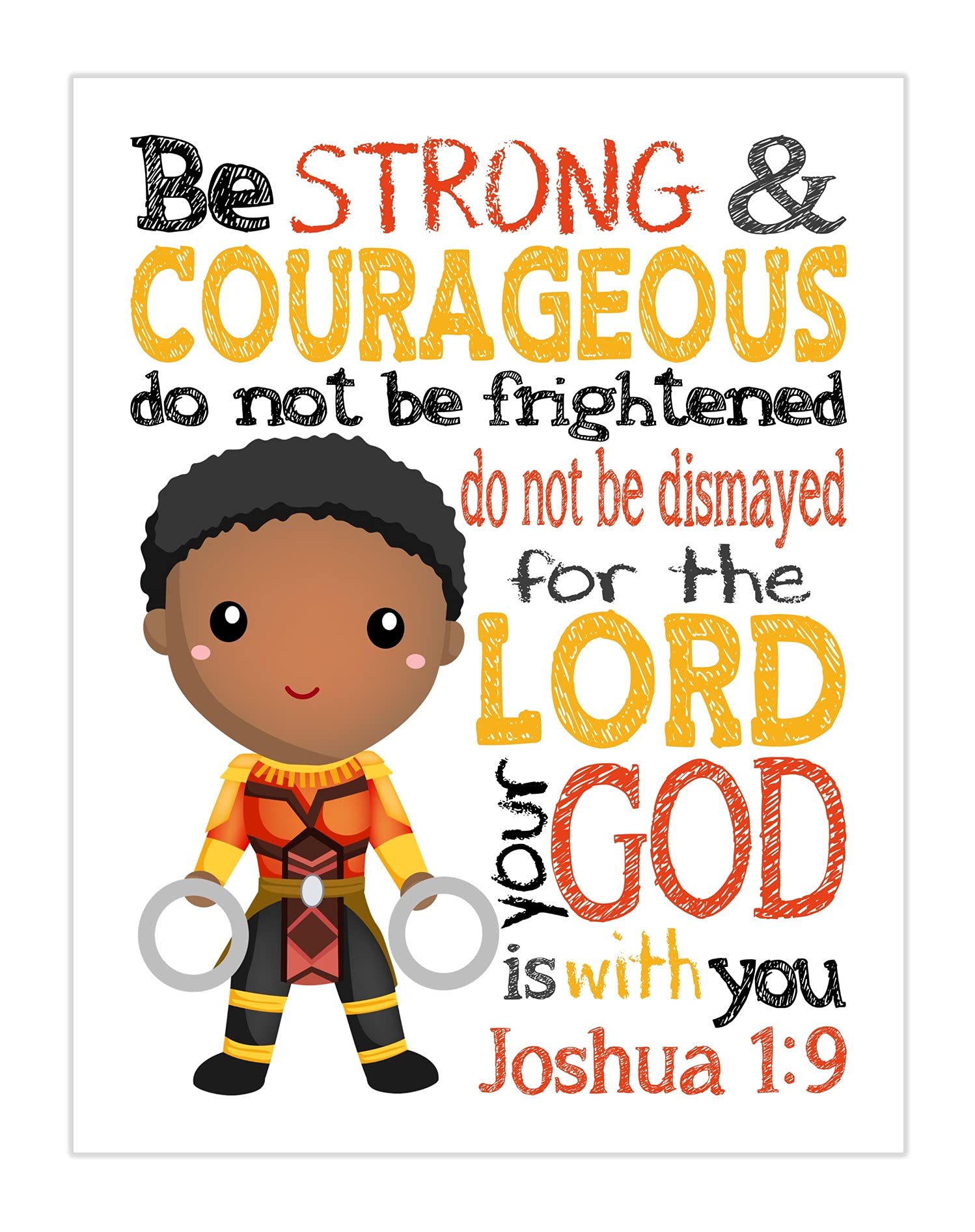 Black Panther Superhero Nursery Decor - Joshua 1:9 Print for Christian Kids' Room