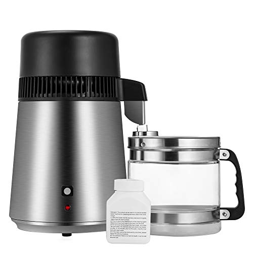 Gowintech 110V 750W 4L Brushed Stainless Steel Countertop Water Distiller with Glass Carafe & 3 Charcoal Filters - Pure Water for Home, Lab, Dental Office, Cooking, and Baby Formula