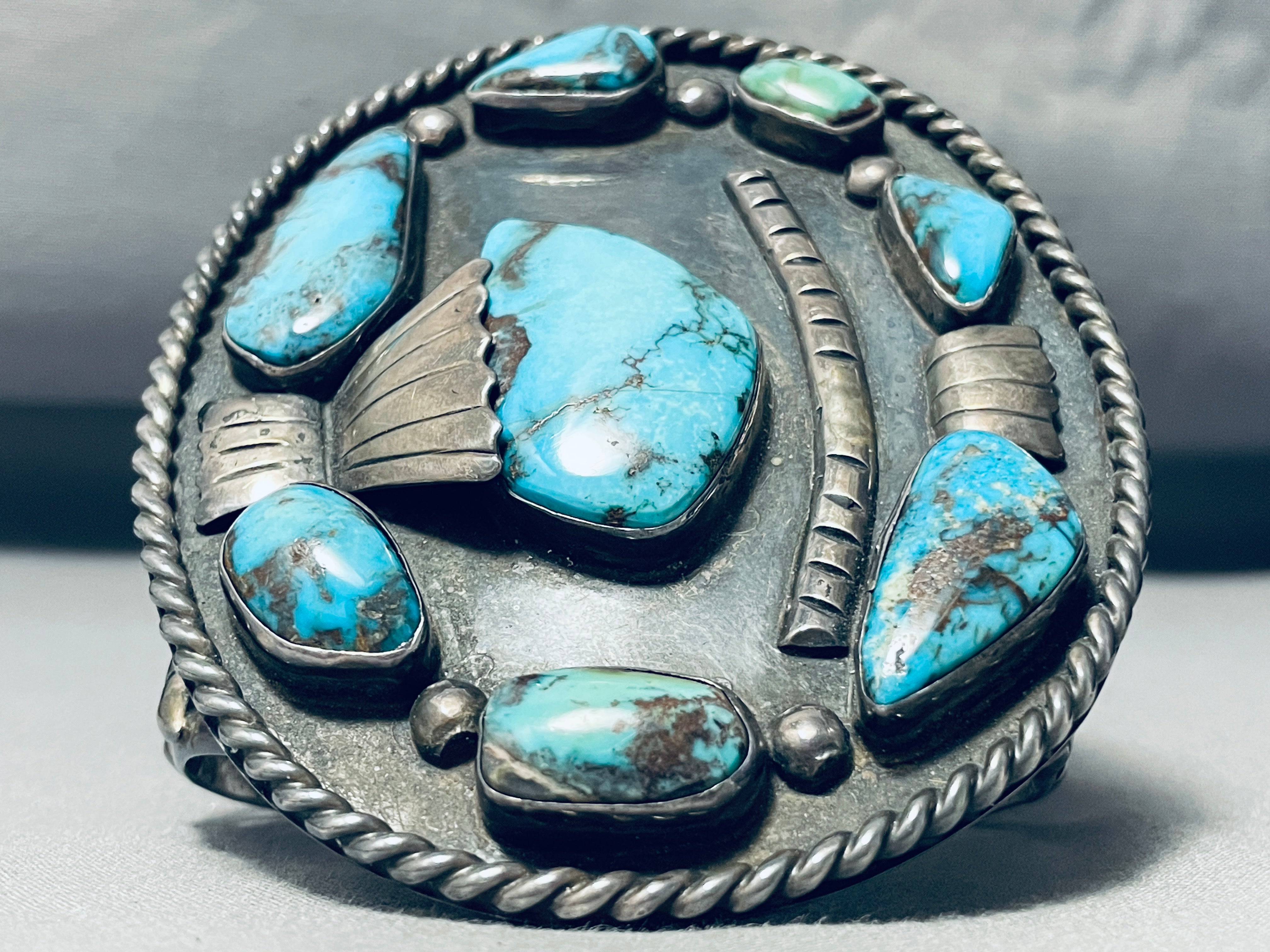 Vintage Navajo Morenci Turquoise Sterling Silver Bracelet - 165g Handmade Native American Jewelry for Women, Boho Fashion & Gift Ideas