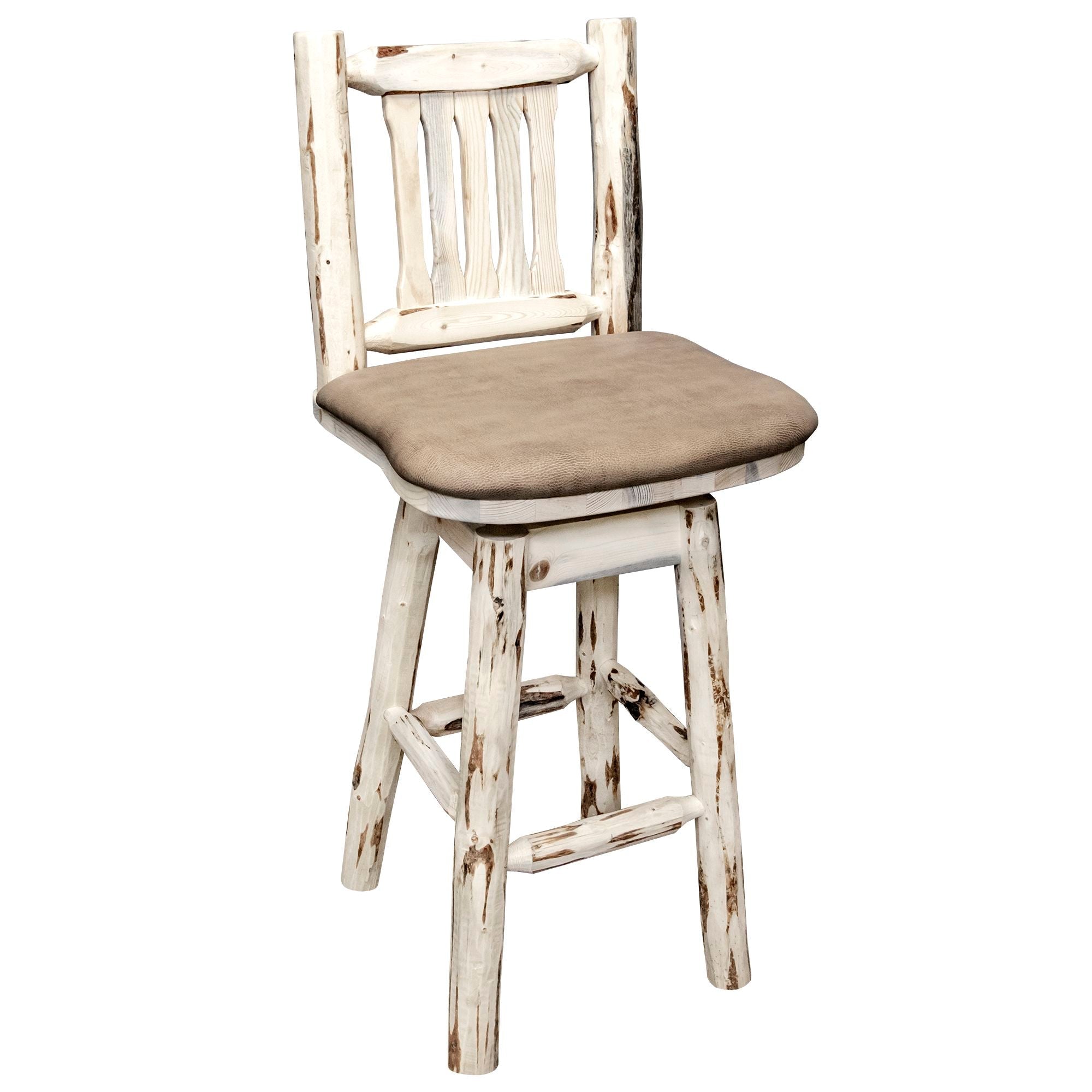 Montana Barstool with Swivel & Upholstered Buckskin Pattern Seat - Comfortable Bar Chair for Kitchen Island, Home Bar, and Game Room