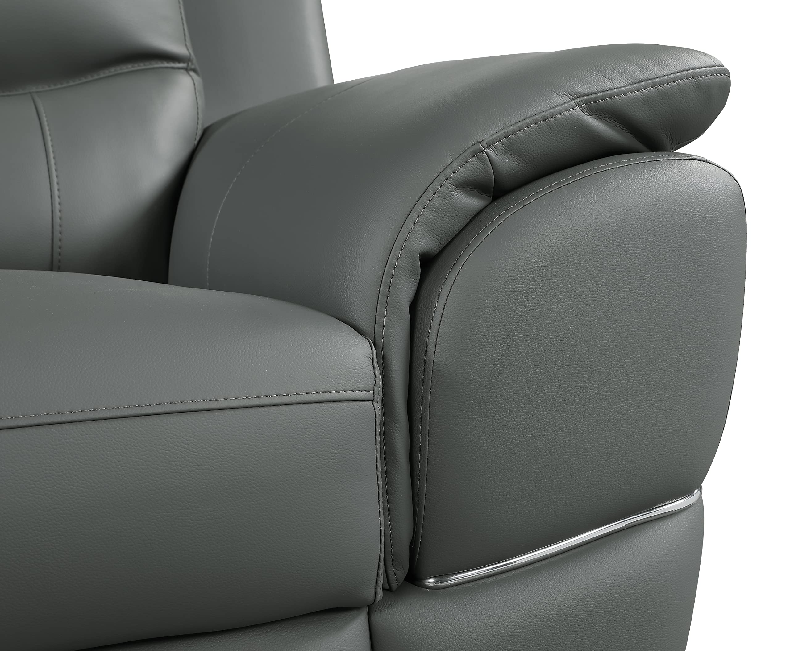 Binion Modern Genuine Leather Loveseat - 1-Piece Upholstered Sofa with Padded Headrest, Wide Arms & Chrome Accents for Living Room - Elegant Gray Leather Couch for Small Spaces, Apartments & Cozy Home Decor