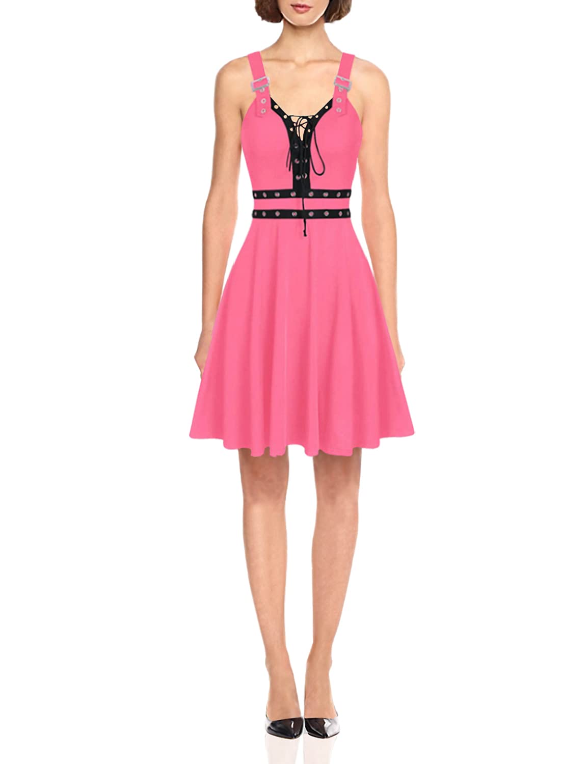 Fankle Women's Gothic Punk Mini Dress - Sexy Sleeveless Strapless Backless Sling Dress with Asymmetrical Hem | Perfect for Nightclubs, Concerts, Halloween & Gothic Fashion