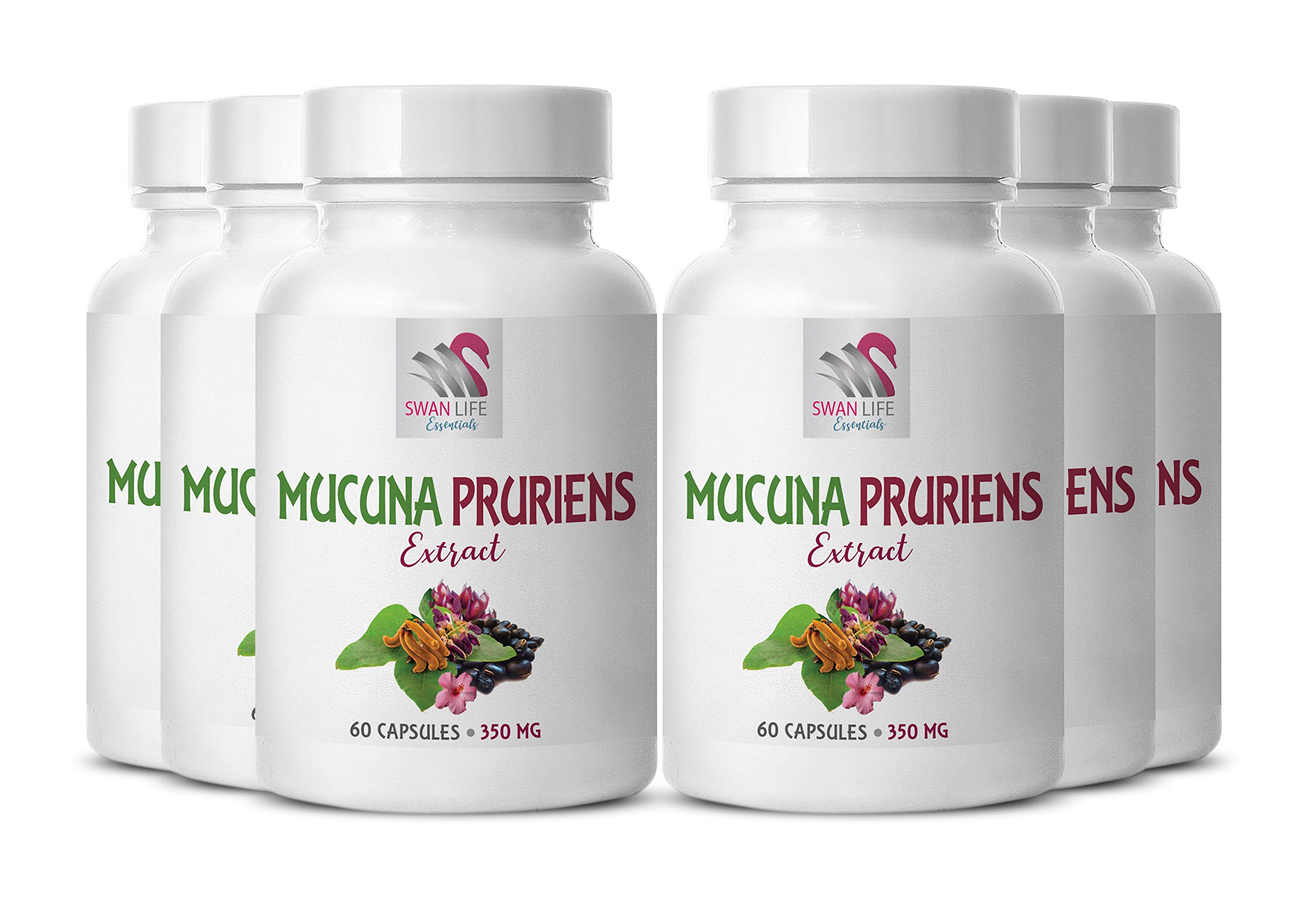 Mucuna Pruriens Extract Pre Workout Supplement - Natural Antioxidant Vitamins for Stress Relief & Sleep Support - 360 Capsules (6 Bottles) - Boost Energy & Focus for Gym, Yoga & Daily Activities